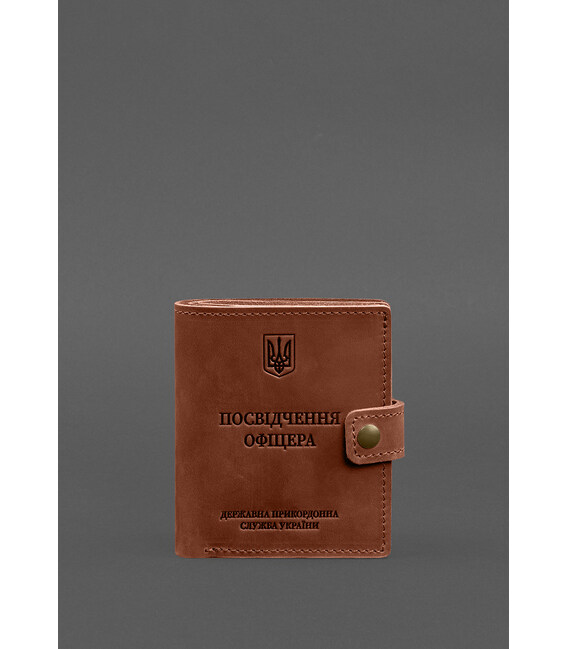 Кожаная обложка-портмоне для удостоверения офицера ДПСУ 11.2 светло-коричневая Crazy Horse фото, картинка, изображение