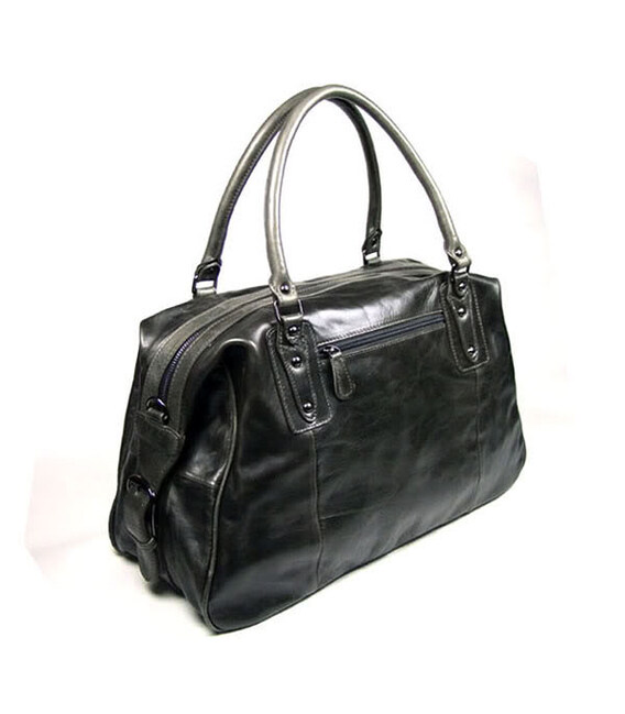 Стильна вінтажна шкіряна дорожня сумка сіра 7071J фото, картинка, изображение