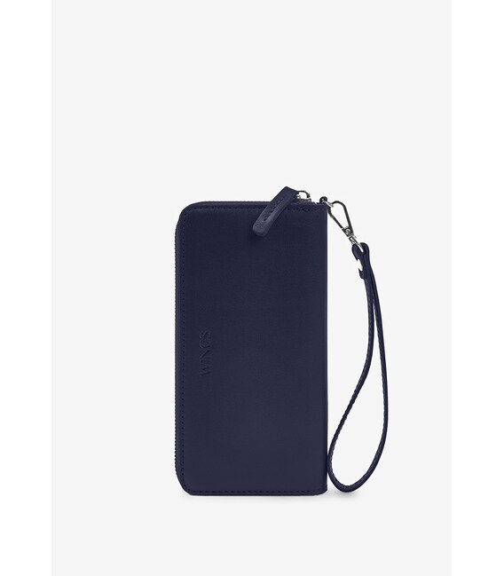 Кожаное портмоне на молнии Monik синее фото, картинка, изображение