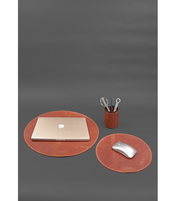 Настольный набор из натуральной кожи 1.2 светло-коричневый Crazy Horse фото, картинка, изображение