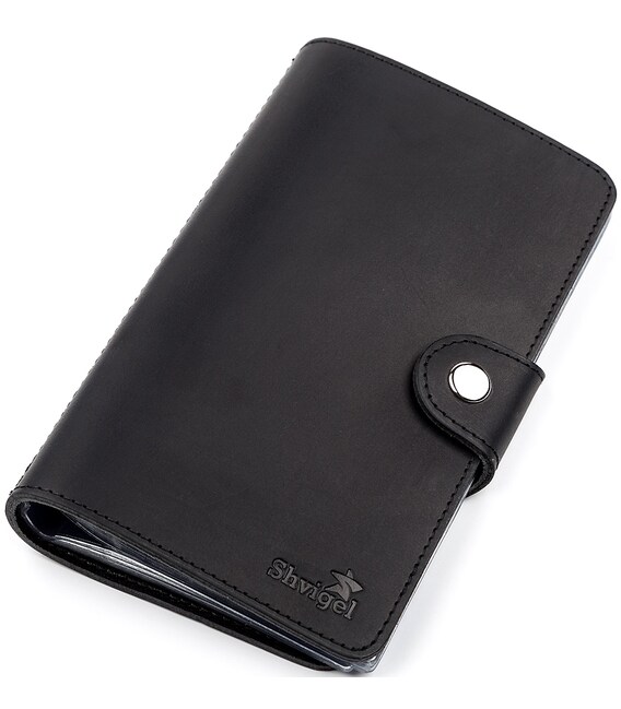 Визитница большая Shvigel 13905 кожаная Черная фото, картинка, изображение