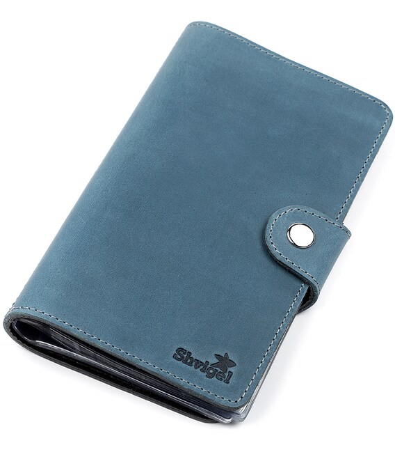 Визитница большая Shvigel 13906 кожаная Синяя фото, картинка, изображение