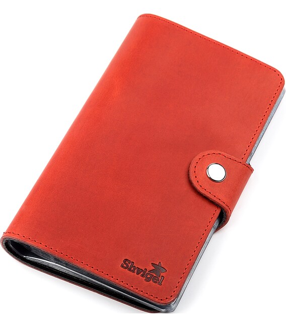 Визитница большая Shvigel 13907 кожаная Красная фото, картинка, изображение