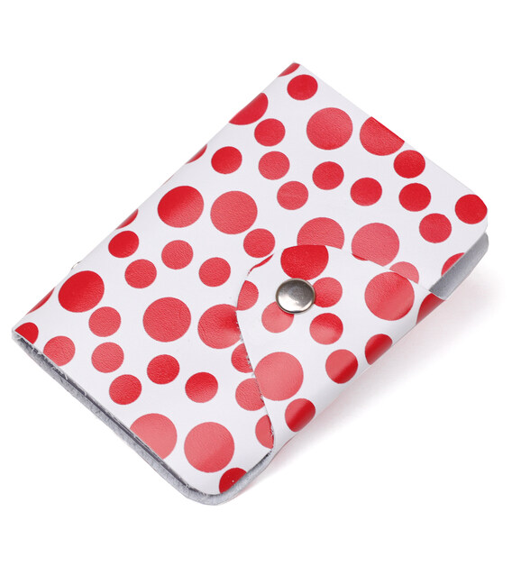 Визитница кожаная вертикальная красный горошек Shvigel 19081 Белая фото, картинка, изображение