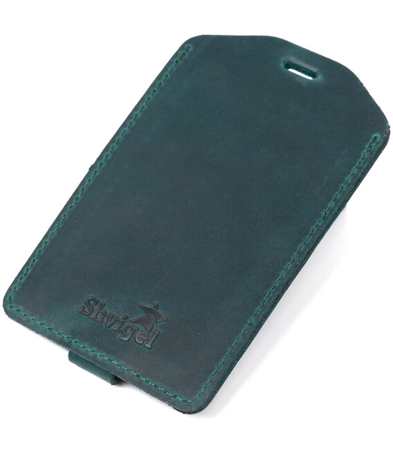 Матовая кожаная бирка на чемодан Shvigel 16557 Зеленый фото, картинка, изображение