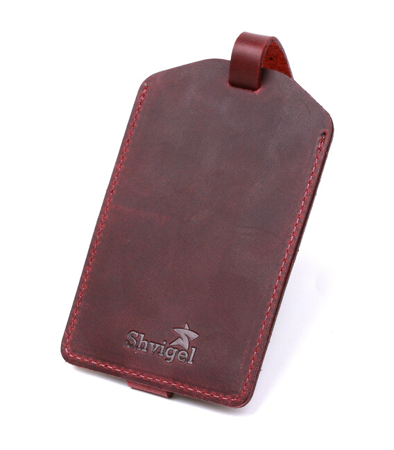 Матова вінтажна шкіряна бірка на валізу Shvigel 16558 Бордова картинка, зображення, фото