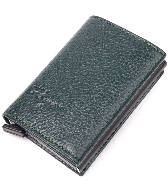 Оригинальная визитница из натуральной зернистой кожи KARYA 20976 Зеленый фото, картинка, изображение