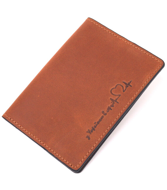 Эксклюзивная обложка на паспорт из винтажной кожи Сердце GRANDE PELLE 16726 Светло-коричневая фото, картинка, изображение