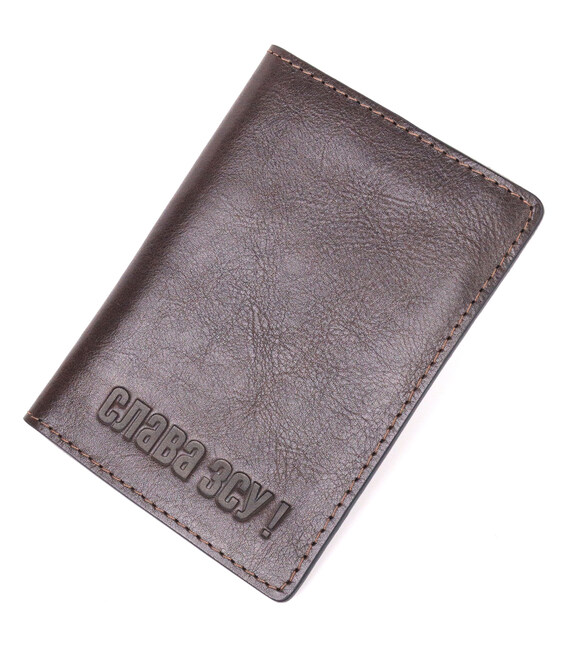 Шкіряна обкладинка на військовий квиток Слава ЗСУ GRANDE PELLE 16747 Коричнева картинка, зображення, фото