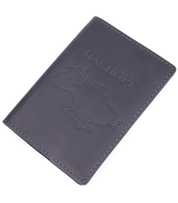 Стильная обложка на паспорт в винтажной коже Карта GRANDE PELLE 16770 Черная фото, картинка, изображение