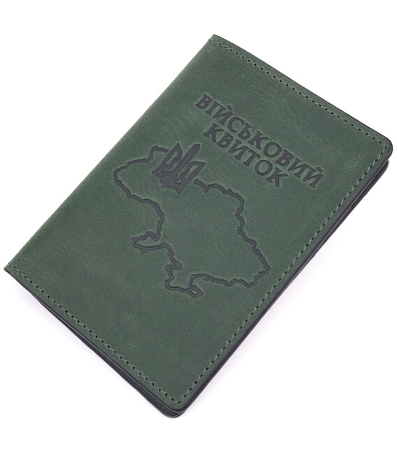 Превосходная кожаная обложка на военный билет Карта GRANDE PELLE 16783 Зеленый фото, картинка, изображение