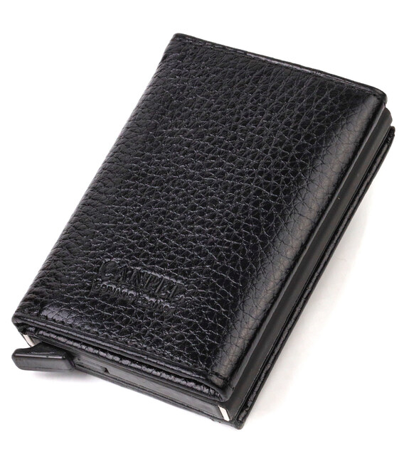 Картхолдер унисекс в три сложения с автоматическим механизмом из натуральной кожи флотар CANPELLINI 21936 Черный фото, картинка,