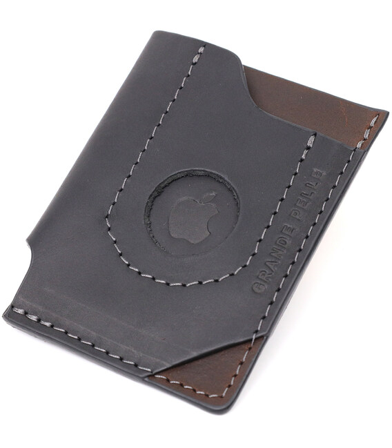 Интересный картхолдер с держателем для Apple AirTag из натуральной кожи GRANDE PELLE 11608 Черный фото, картинка, изображение