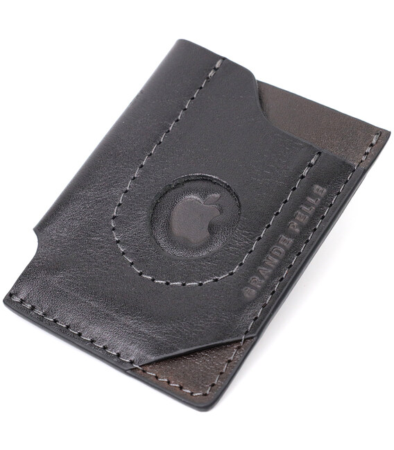 Стильный картхолдер с держателем для Apple AirTag из натуральной кожи GRANDE PELLE 11610 Черный фото, картинка, изображение