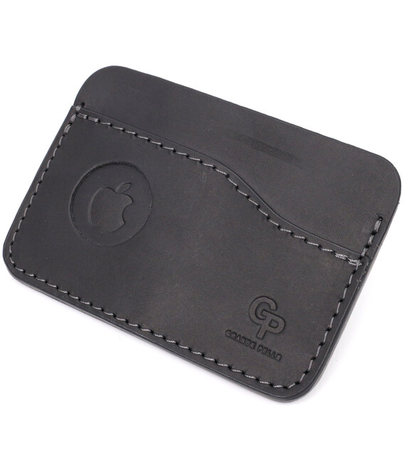 Горизонтальный картхолдер с держателем для Apple AirTag из натуральной кожи GRANDE PELLE 11611 Черный фото, картинка, изображени