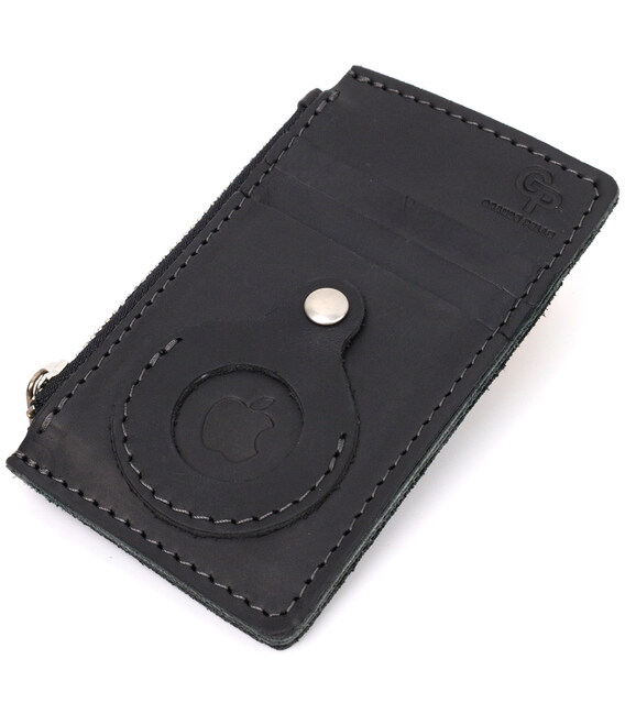 Вертикальный картхолдер с держателем для Apple AirTag из натуральной кожи GRANDE PELLE 11626 Черный фото, картинка, изображение