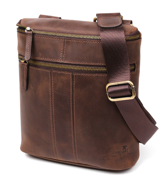 Сумка чоловіча SHVIGEL 11103 шкіряна Коричнева картинка, зображення, фото