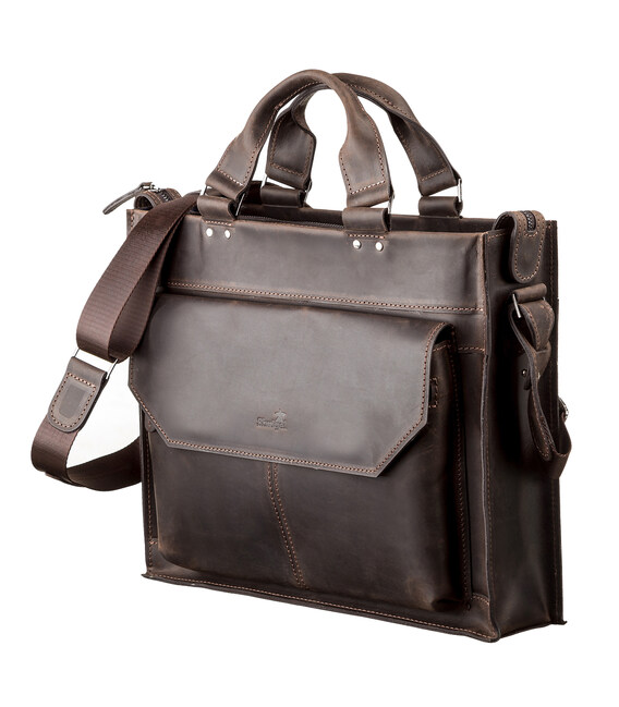 Сумка для ноутбука SHVIGEL 11109 кожаная Коричневая фото, картинка, изображение