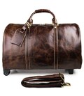 Кожаная дорожная сумка на колесах для путешествий и командировок Vintage 14254 Коричневая фото, картинка, изображение