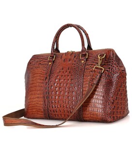 Шкіряна дорожня сумка з тисненням під крокодила для подорожей та відряджень Vintage 14397 Коричнева картинка, зображення, фото