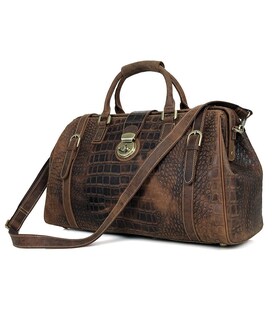 Шкіряна дорожня сумка саквояж для поїздок і відряджень та подорожей Vintage 14410 Коричнева