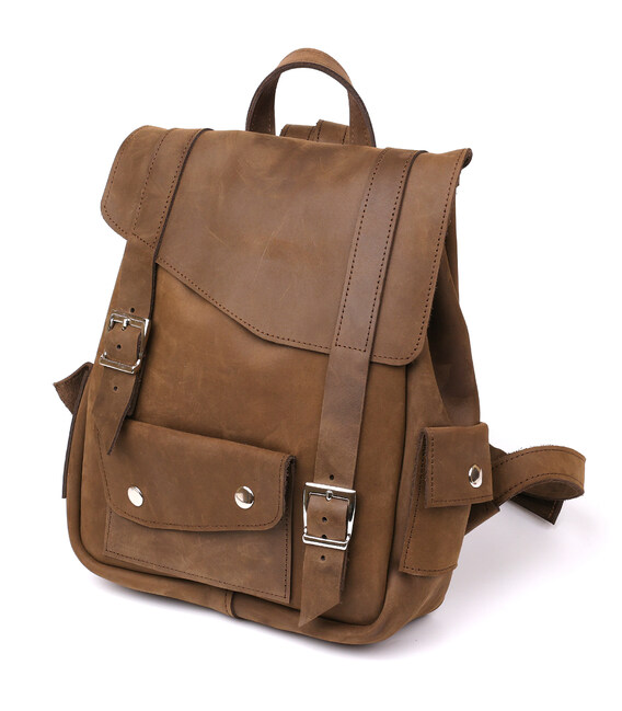 Рюкзак из кожи Crazy horse унисекс SHVIGEL 13948 Коричневый. фото, картинка, изображение