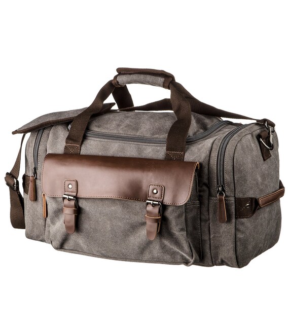 Дорожная сумка текстильная с карманом Vintage 20191 Серая фото, картинка, изображение