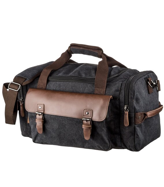 Дорожная сумка текстильная с карманом Vintage 20192 Черная фото, картинка, изображение