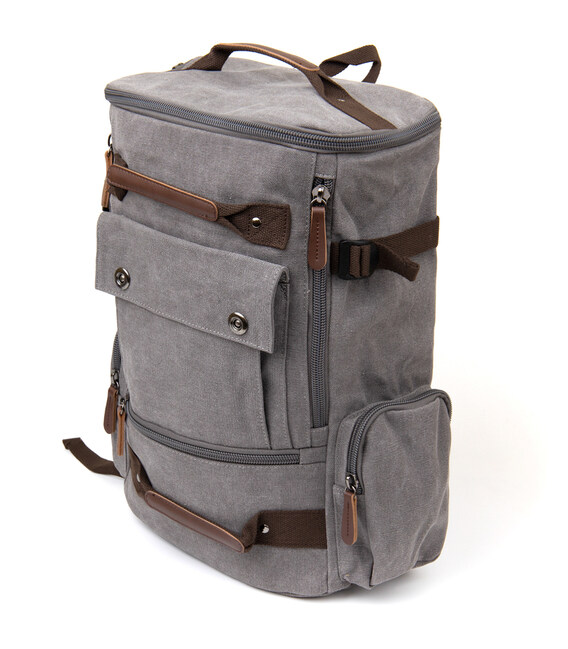 Рюкзак текстильный дорожный унисекс с ручками Vintage 20662 Серый фото, картинка, изображение