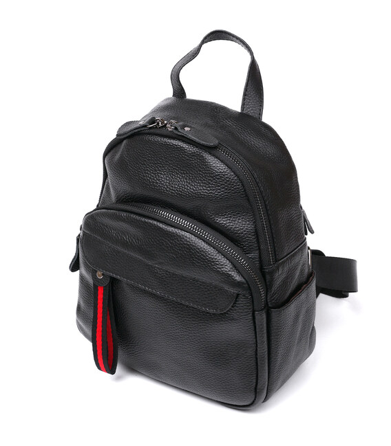 Кожаный небольшой женский рюкзак Vintage 20675 Черный фото, картинка, изображение