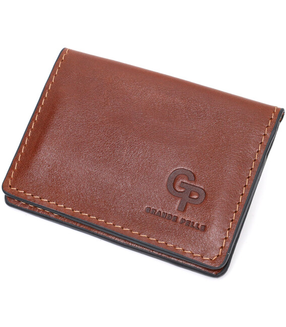 Кожаная небольшая визитница GRANDE PELLE 11632 Коричневый фото, картинка, изображение