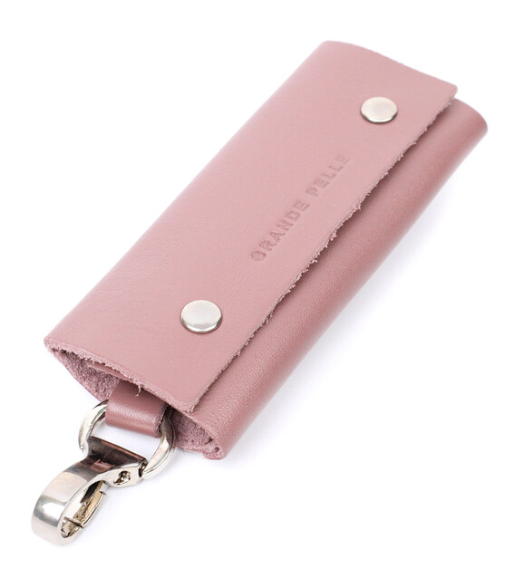 Чарівна жіноча шкіряна ключниця на кнопках GRANDE PELLE 11641 Пудровий картинка, зображення, фото