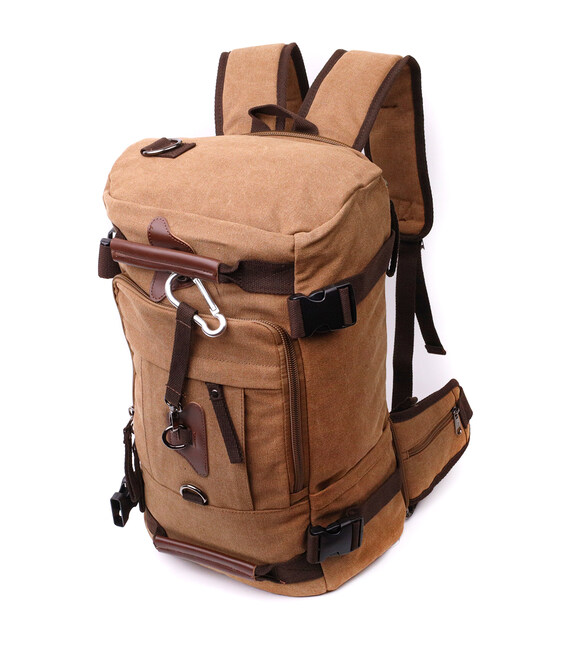 Сучасний рюкзак-трансформер у стилі мілітарі із щільного текстилю Vintage 22160 Коричневий картинка, зображення, фото