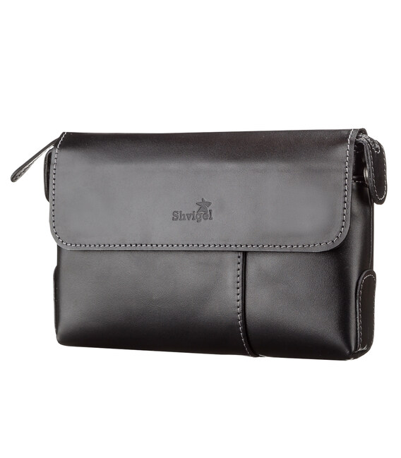 Мужской клатч SHVIGEL 11084 кожаный Черный фото, картинка, изображение