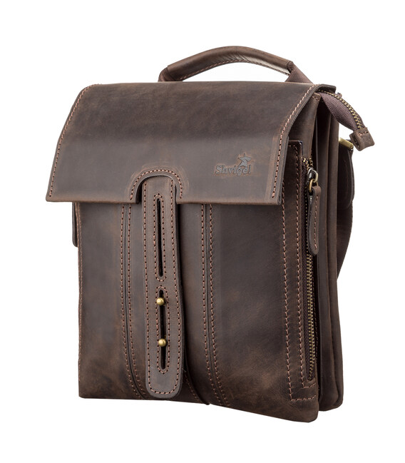 Сумка мужская SHVIGEL 11104 кожаная Коричневая фото, картинка, изображение