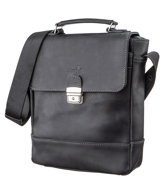 Сумка мужская SHVIGEL 11137 из винтажной кожи Черная фото, картинка, изображение
