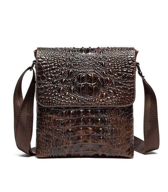 Cумка мужская с тиснением под крокодила Vintage 14698 Коричневая фото, картинка, изображение