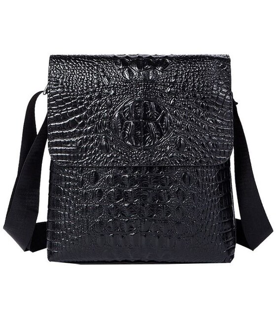 Сумка чоловіча вертикальна з тисненням під рептилію Vintage 14715 Чорна картинка, зображення, фото