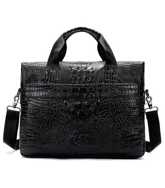 Сумка для ноутбука с тиснением под рептилию Vintage 14718 Черная фото, картинка, изображение