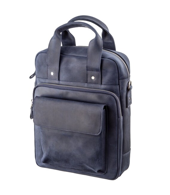 Стильная сумка под А4 вертикального формата в матовой коже 11170 SHVIGEL, Синяя фото, картинка, изображение