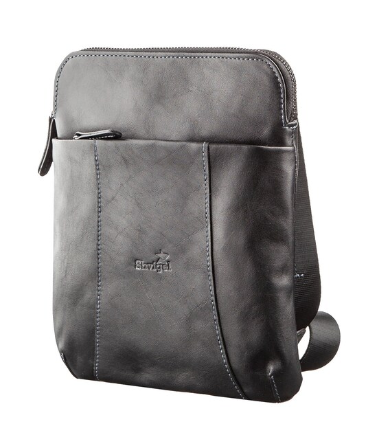 Вертикальний чоловічий месенджер з вінтажній шкіри Shvigel 11177 Чорний картинка, зображення, фото