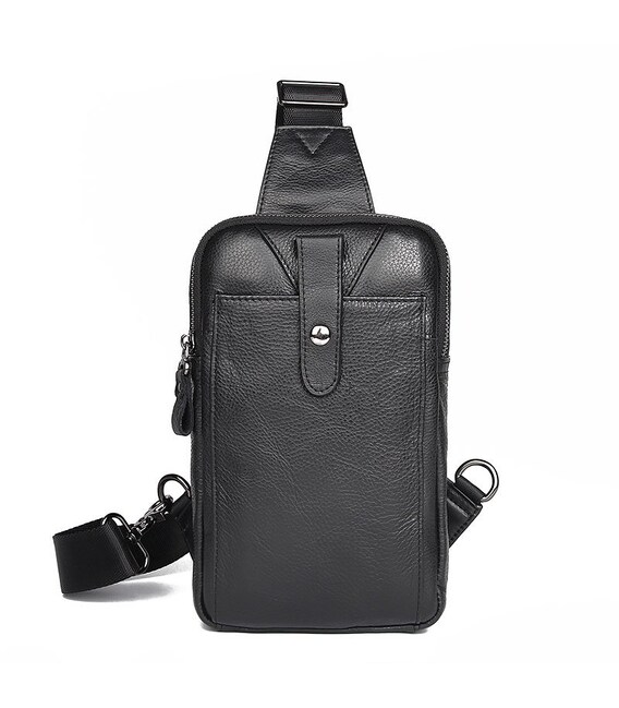 Сумка чоловіча шкіряна в зернистої шкірі через плече Vintage 14950 Чорна картинка, зображення, фото