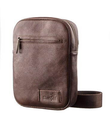 Чоловіча шкіряна сумка через плече для документів та міста SHVIGEL 19103 Коричнева картинка, зображення, фото