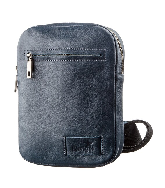 Чоловіча шкіряна сумка через плече для документів та міста SHVIGEL 19105 Синя картинка, зображення, фото