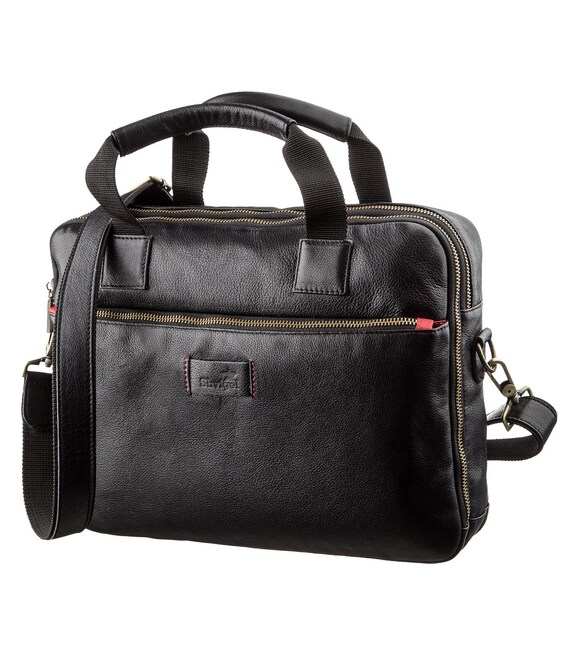Мужская кожаная сумка под ноутбук на 2 отделения SHVIGEL 19106 Черная фото, картинка, изображение