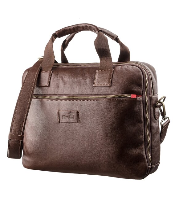 Мужская кожаная сумка под ноутбук на 2 отделения SHVIGEL 19107 Коричневая фото, картинка, изображение