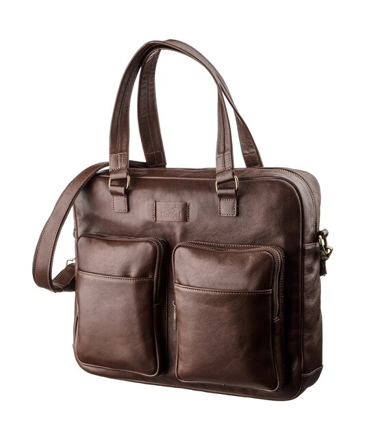 Мужская кожаная сумка для ноутбука SHVIGEL 19109 Коричневая фото, картинка, изображение