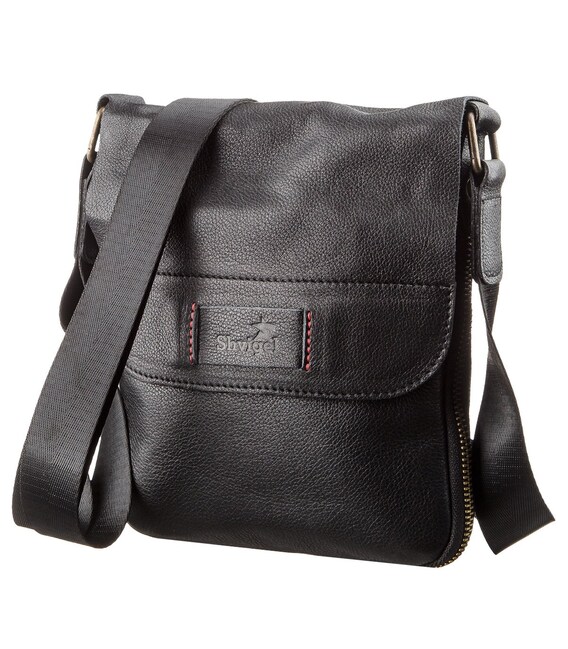 Чоловіча шкіряна сумка месенджер для документів та міста SHVIGEL 19113 Чорна картинка, зображення, фото
