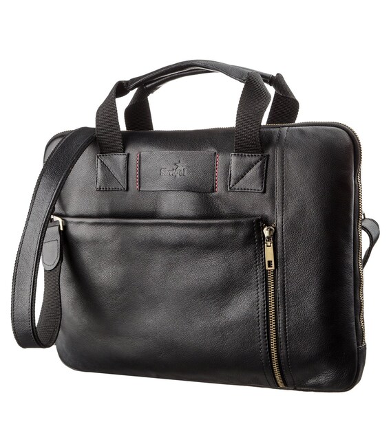 Мужская кожаная тонкая сумка для ноутбука SHVIGEL 19117 Черная фото, картинка, изображение