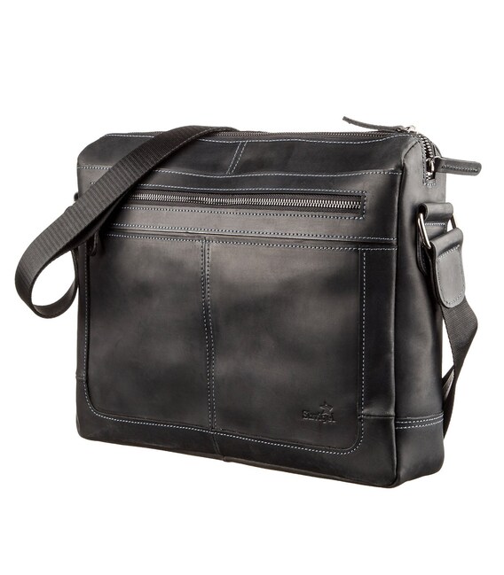 Деловая мужская кожаная сумка на плечо SHVIGEL 11246 Черная фото, картинка, изображение